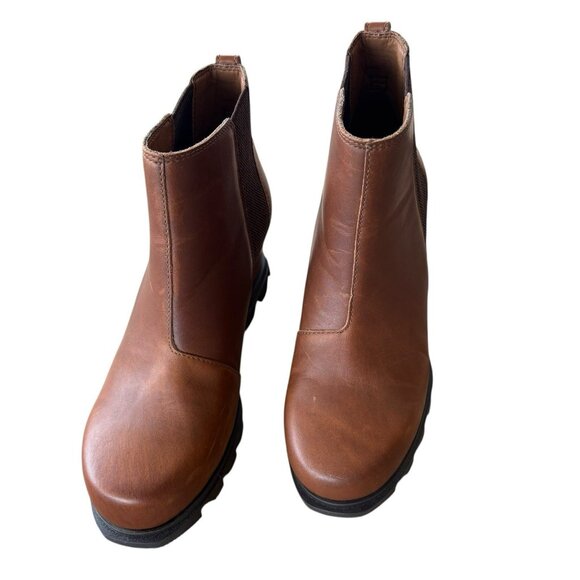 Sorel Brown Leather Chelsea Ankle Boots Womens 9.5 Wide Slip On - Picture 2 of 11